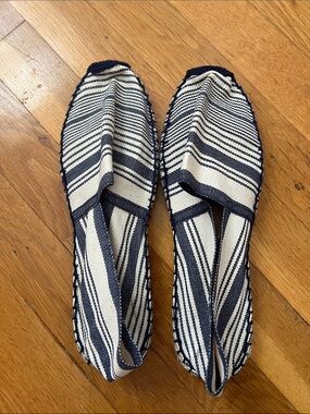 Striped Canvas Espadrille Slip-Ons in Navy and White